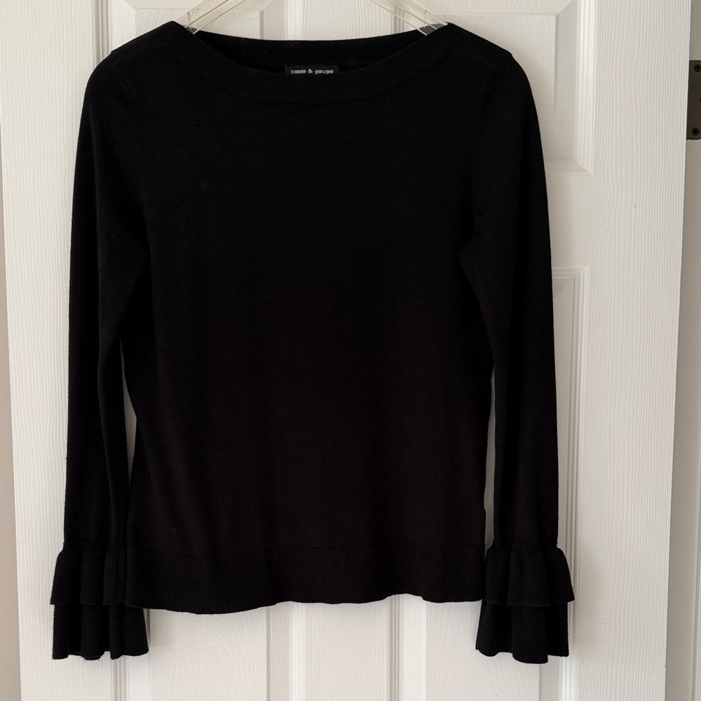 Cable & Gauge Black Long Sleeve Top with Ruffle Cuffs